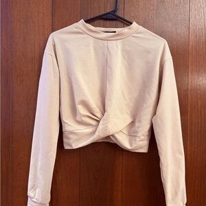 Women's Light Yellow Twist Front Crop Sweater